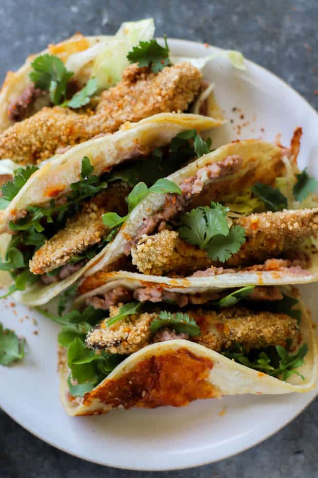 A plate of Crunchy Gluten Free Avocado Tacos