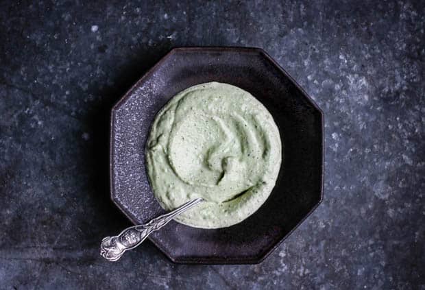 A bowl of Roasted Poblano Cashew Cream Sauce