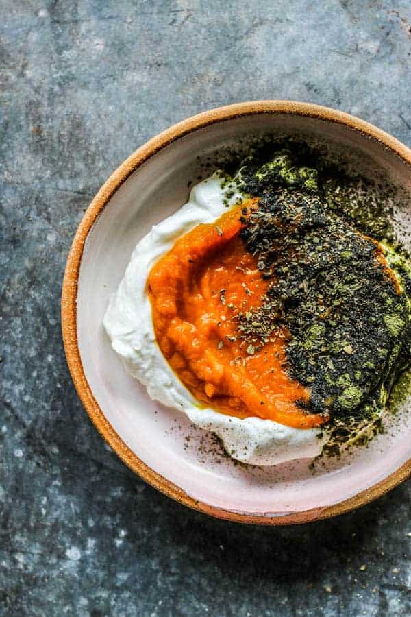 A close up of Pumpkin and Yogurt Bowl for Dogs