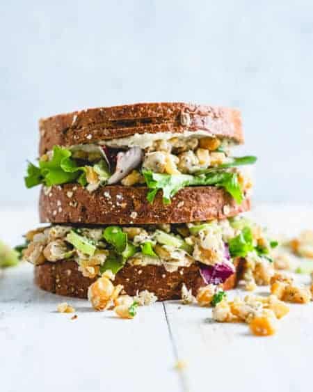 2 Chickpea Salad Sandwiches stacked on top of each other