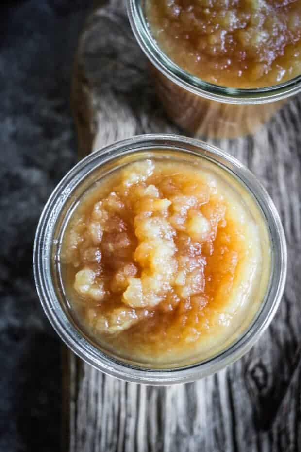 top down image of a jar of instant pot applesauce