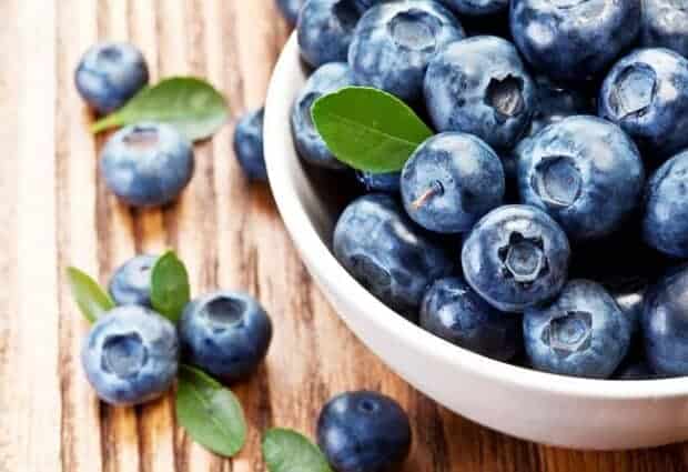A bowl of fresh blueberries.