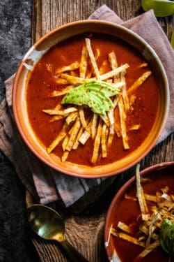 Top down view of Smoky Tomato Instant Pot Tortilla Soup recipe