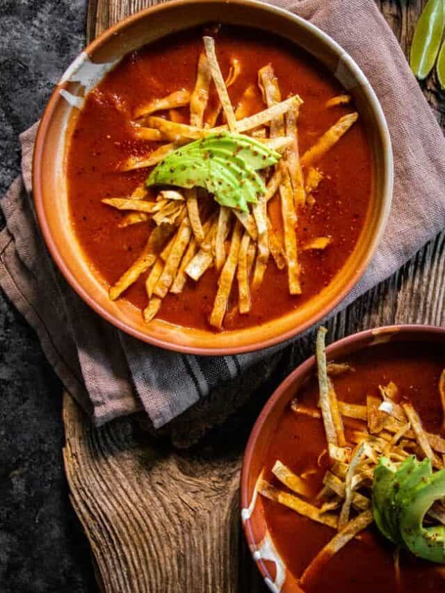 A bowl of instant pot tortilla soup.