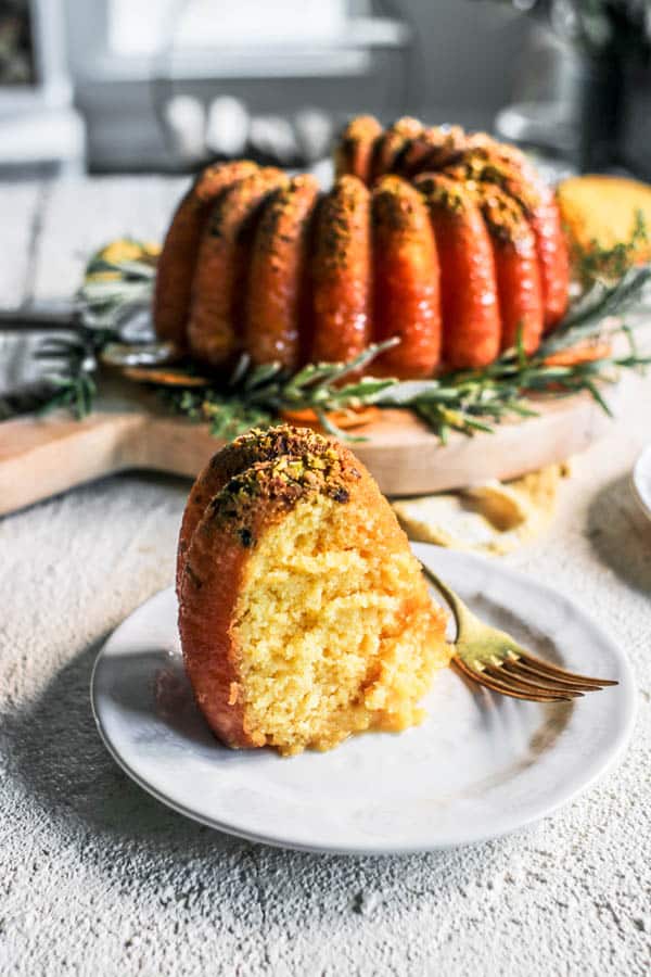 A slice of the easiest cake recipe - orange juice cake.