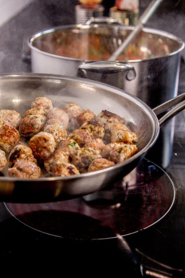 Meatballs on the stove top.