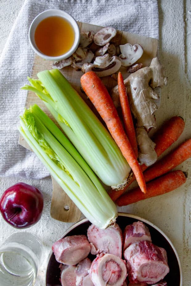 ingredients for making bone broth. 