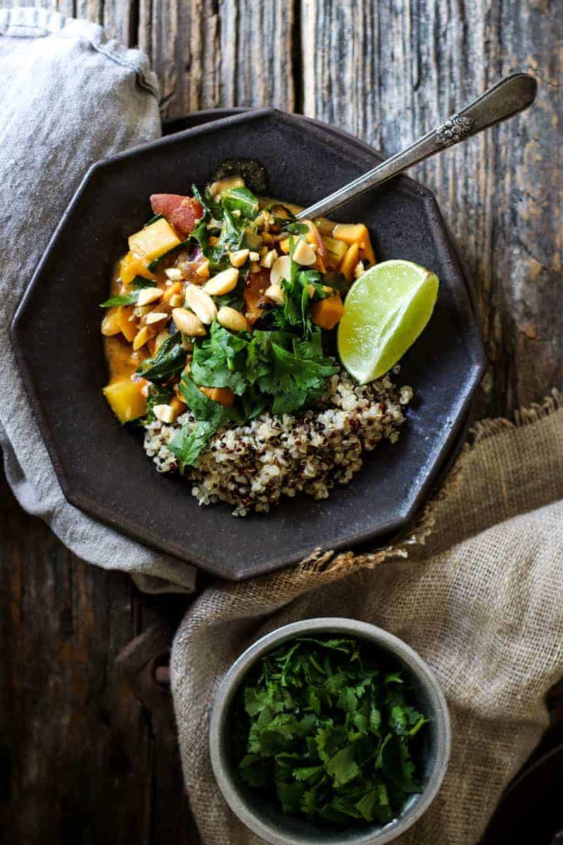 Spicy Peanut Soup with Butternut and Collard Greens on @thismessisours