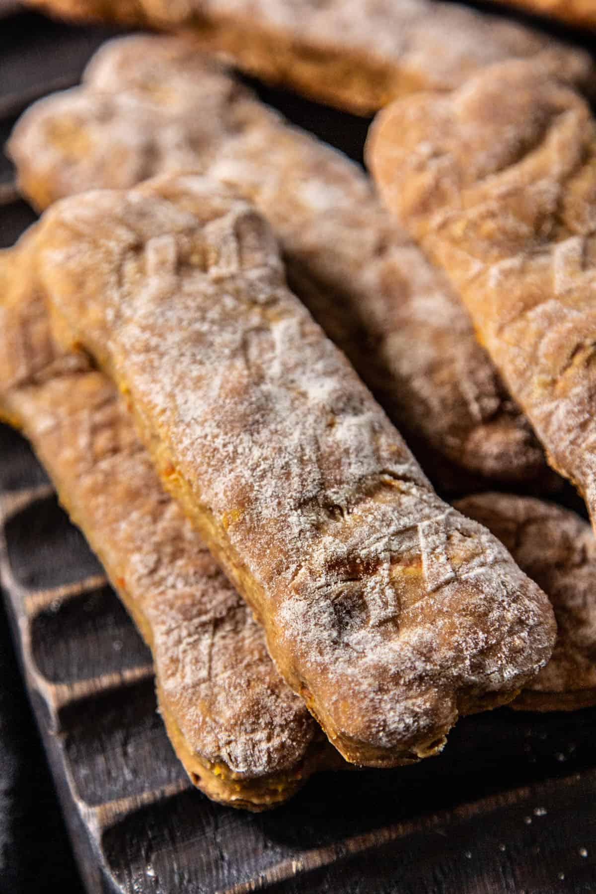 dog biscuits on dark background