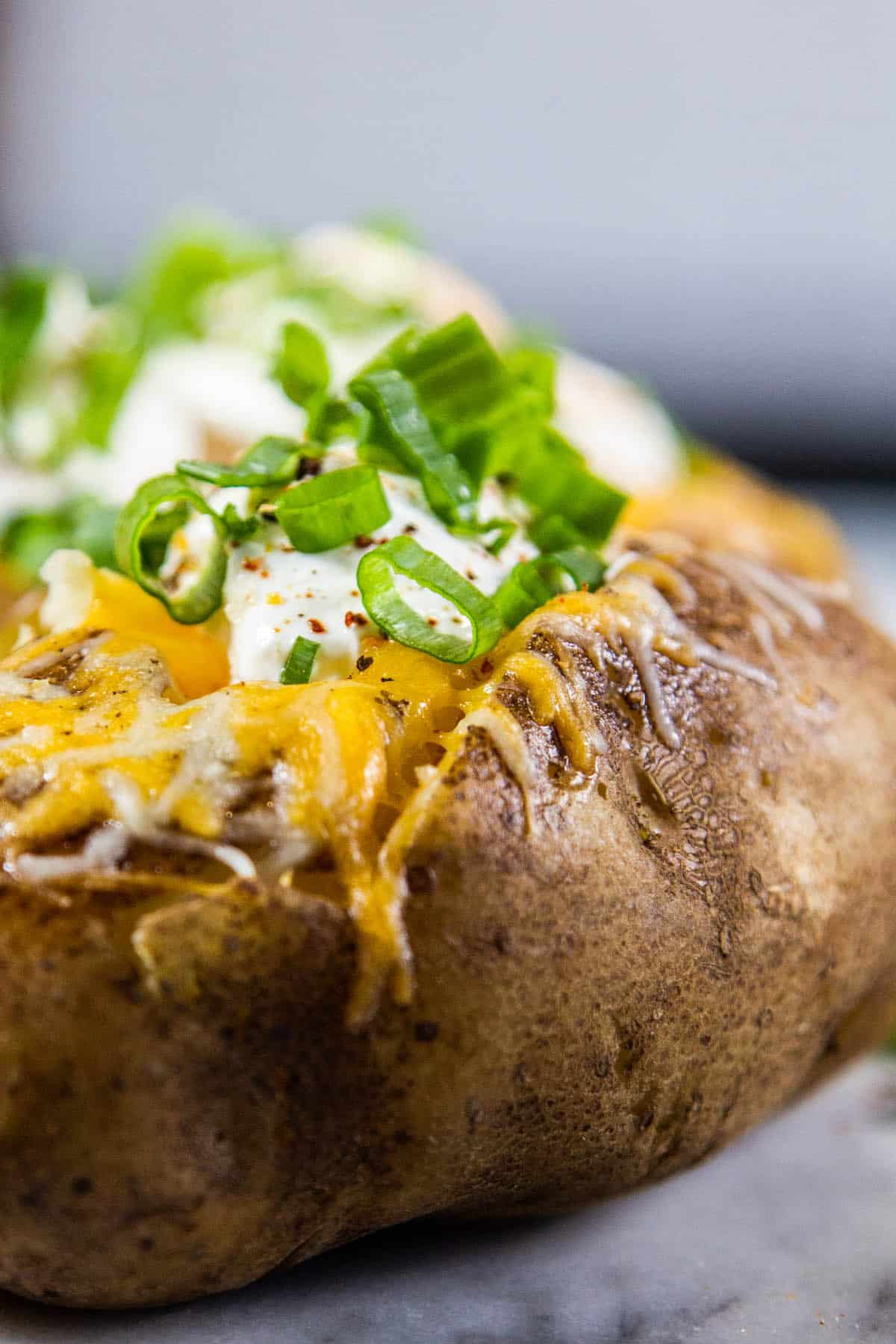 close up of a baked potato