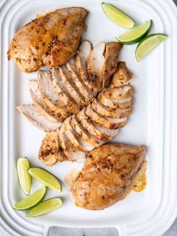 Chicken on a serving platter.