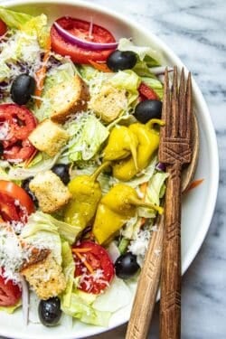 Close up of copycat Olive Garden Salad.